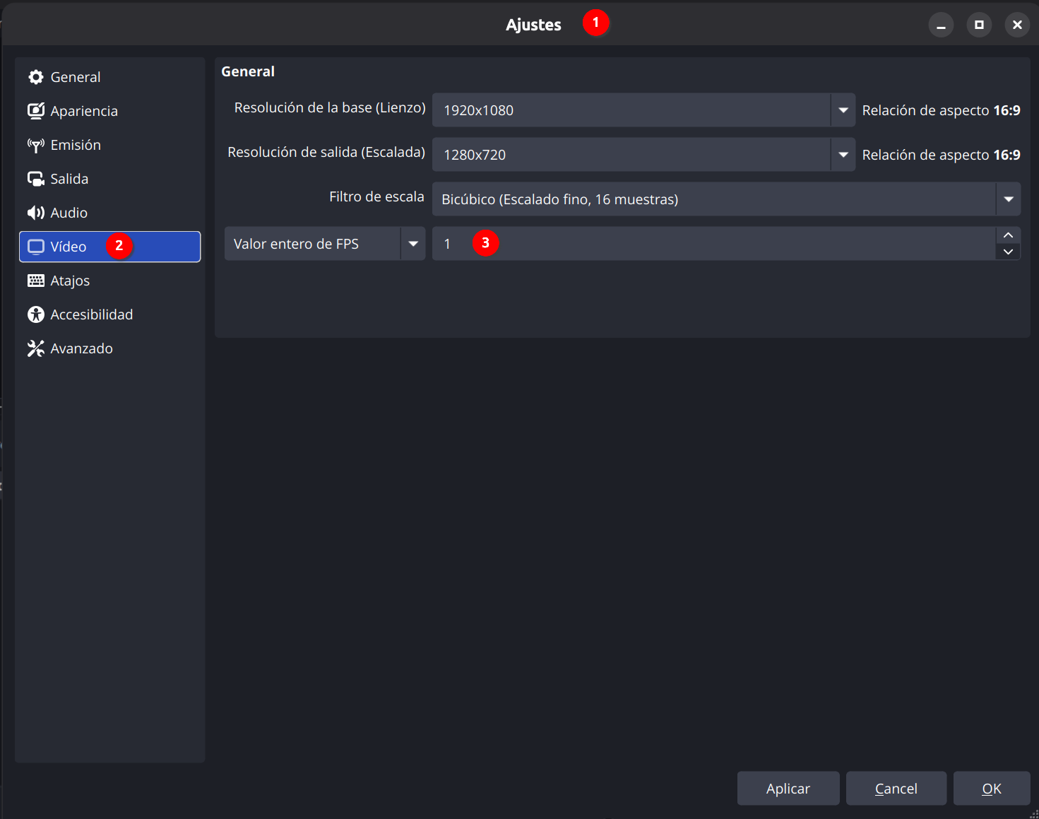 Ajustes de vídeo ya preconfigurados