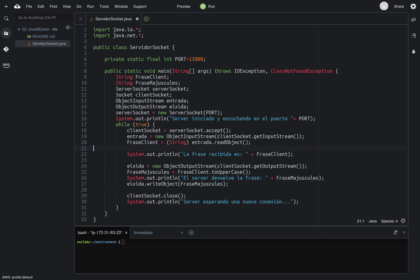 Código fuente en cloud9