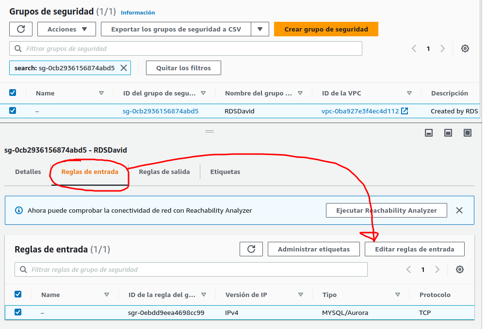 Editar reglas de entrada