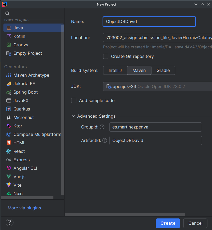Craer proyecto Maven de Java