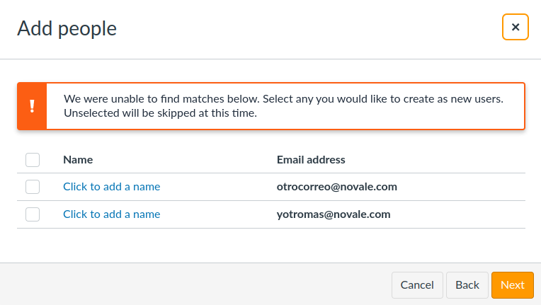 Correos no encontrados