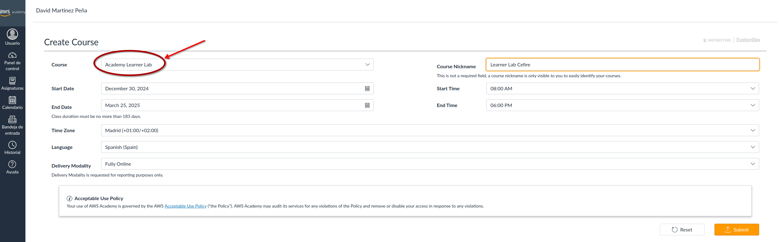 Seleccionar Academy Learner Lab