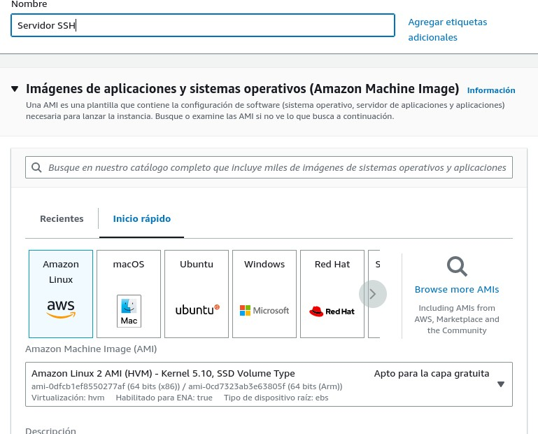 Nombre y Amazon Linux 2 AMI