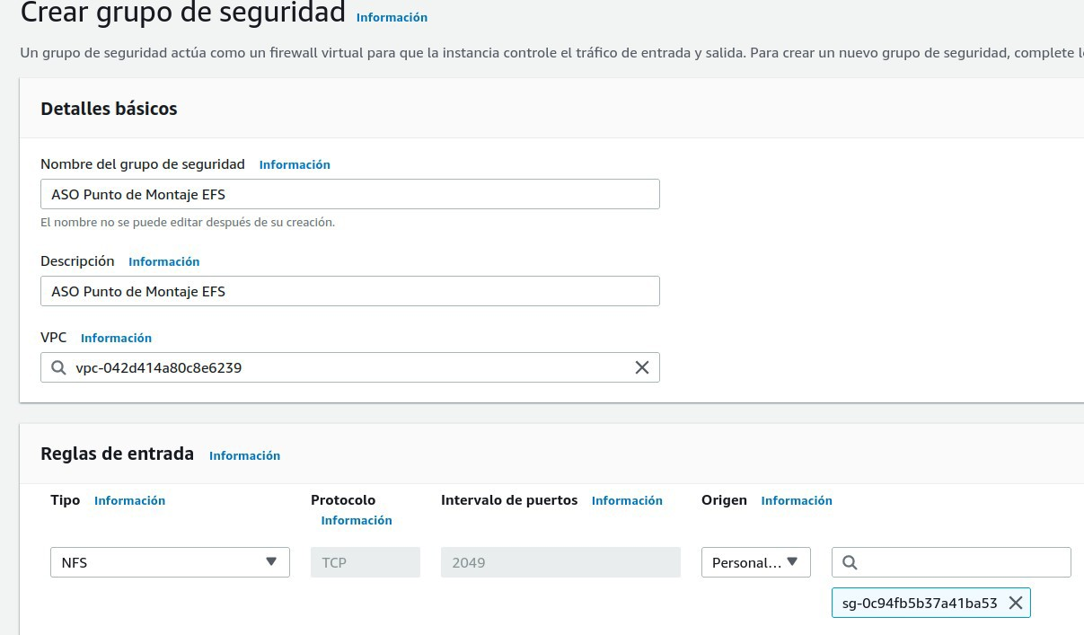 Crear grupo de Seguridad
