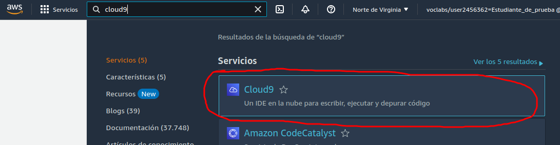 Buscar cloud9 en el dashboard
