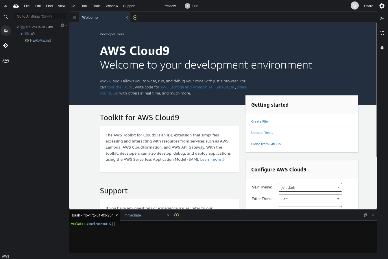Entorno cloud9 en ejecución