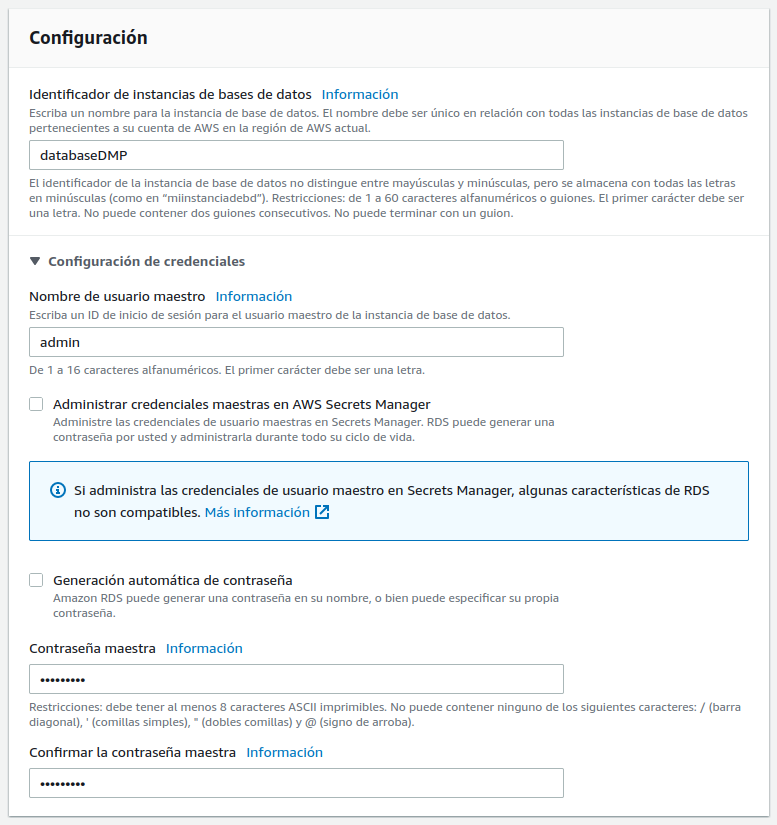 Apartado Configuración