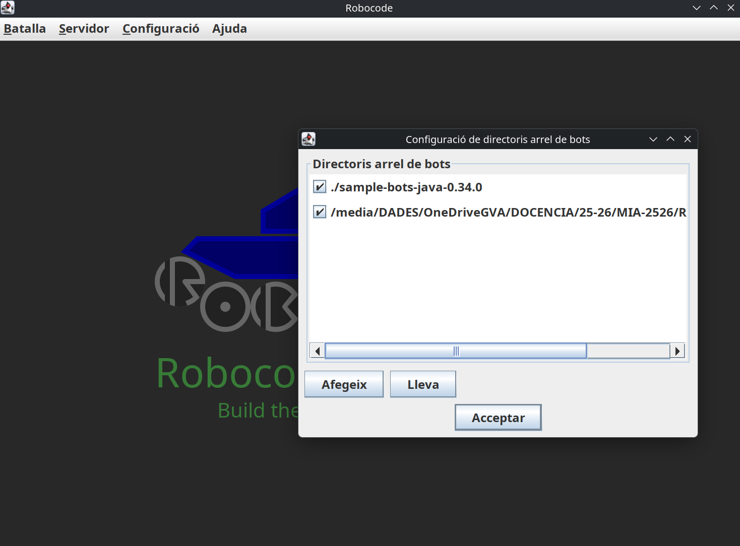 Configuración de directorios de bots en la GUI