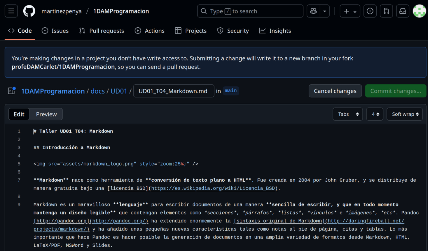 Código fuente en Markdown